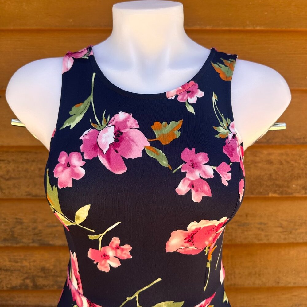 Soprano Floral Navy Sleeveless Fit & Flare Dress With Pink & Green Print Size S - Picture 4 of 8